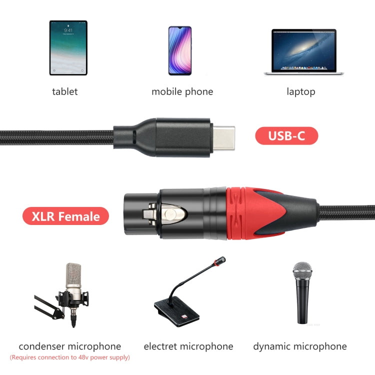 TY03RE Type-C Male to XLR Female Audio Cable for Dynamic Microphone, Length:3m(Black)