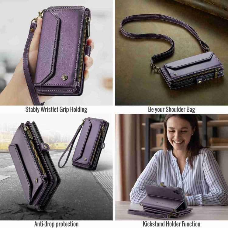 For iPhone XR CaseMe C36 Card Slots Zipper Wallet RFID Anti-theft Leather Phone Case(Purple)