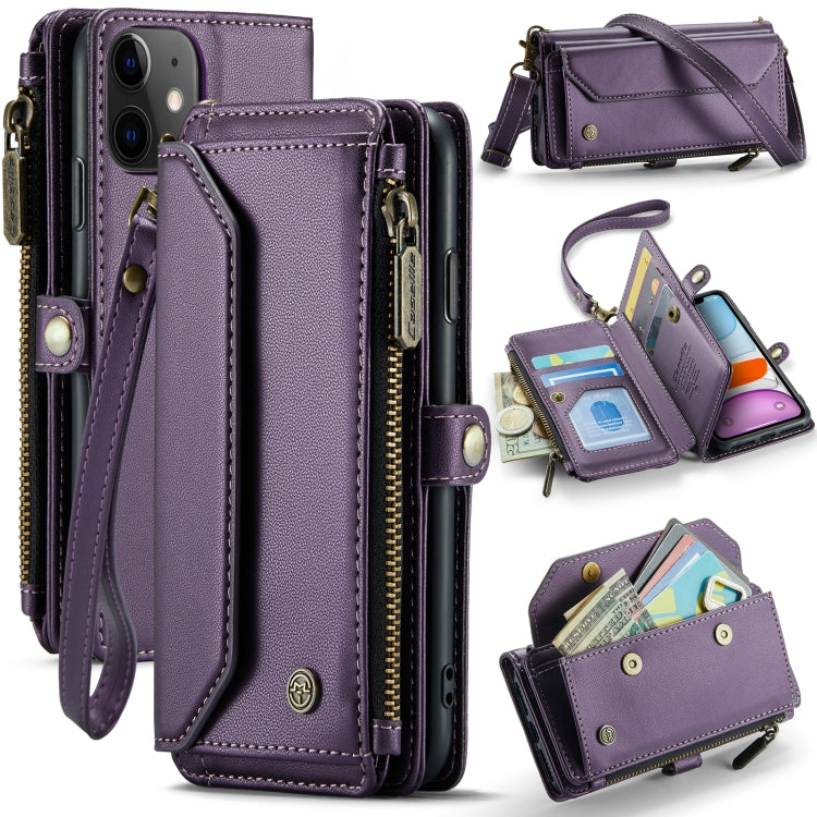 For iPhone 11 CaseMe C36 Card Slots Zipper Wallet RFID Anti-theft Leather Phone Case(Purple)
