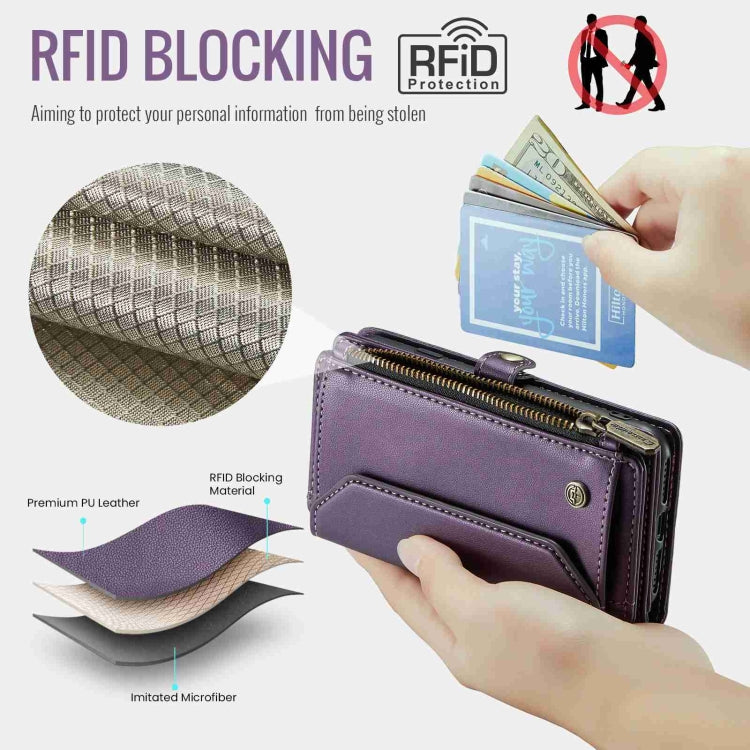 For iPhone 11 CaseMe C36 Card Slots Zipper Wallet RFID Anti-theft Leather Phone Case(Purple)