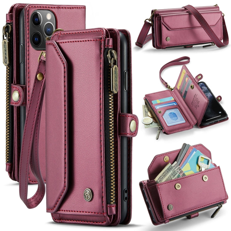 For iPhone 11 Pro Max CaseMe C36 Card Slots Zipper Wallet RFID Anti-theft Leather Phone Case(Wine Red)