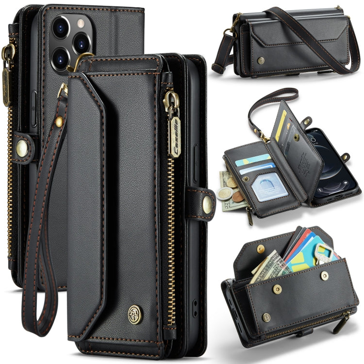 For iPhone 12 Pro CaseMe C36 Card Slots Zipper Wallet RFID Anti-theft Leather Phone Case(Black)