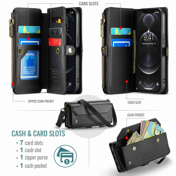 For iPhone 12 Pro Max CaseMe C36 Card Slots Zipper Wallet RFID Anti-theft Leather Phone Case(Black)