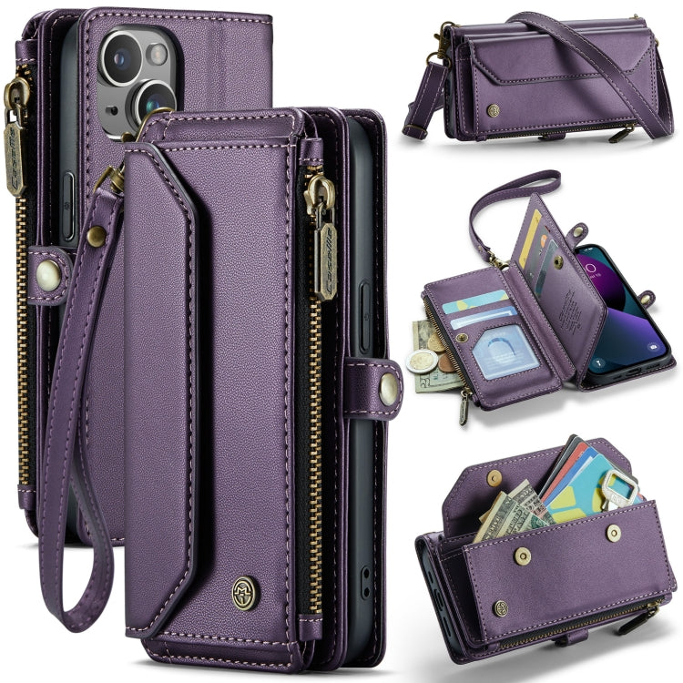 For iPhone 13 mini CaseMe C36 Card Slots Zipper Wallet RFID Anti-theft Leather Phone Case(Purple)