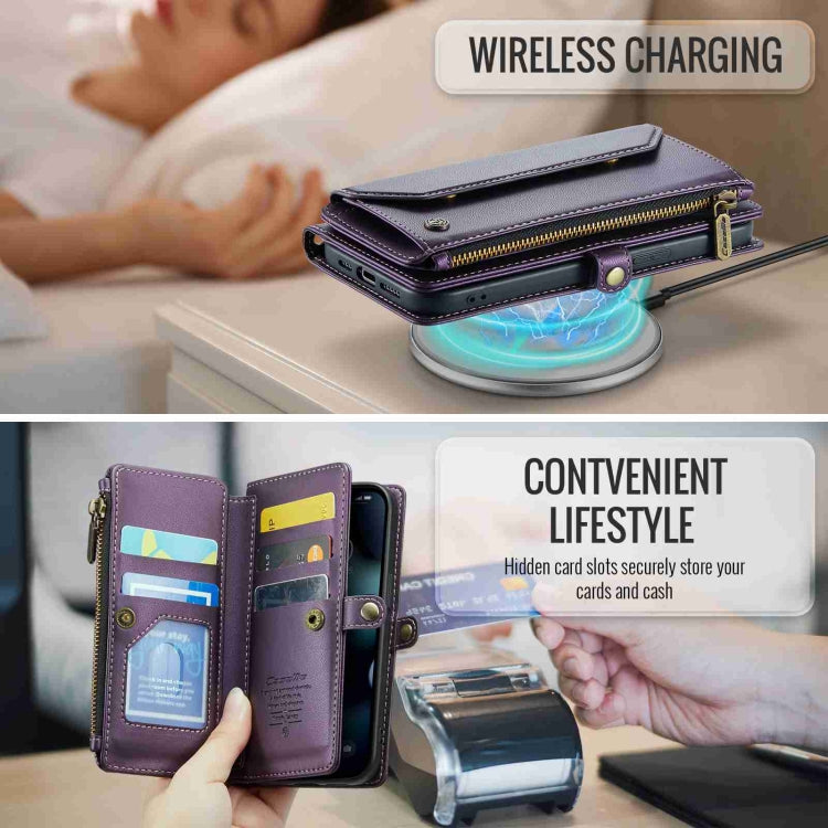 For iPhone 13 Pro Max CaseMe C36 Card Slots Zipper Wallet RFID Anti-theft Leather Phone Case(Purple)