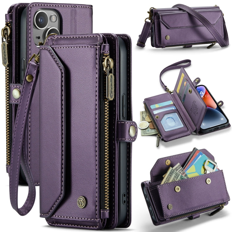 For iPhone 14 CaseMe C36 Card Slots Zipper Wallet RFID Anti-theft Leather Phone Case(Purple)