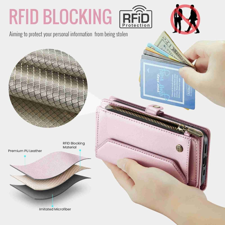 For iPhone 15 Plus CaseMe C36 Card Slots Zipper Wallet RFID Anti-theft Leather Phone Case(Pink)