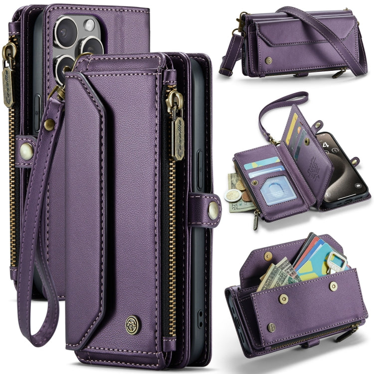 For iPhone 15 Pro Max CaseMe C36 Card Slots Zipper Wallet RFID Anti-theft Leather Phone Case(Purple)