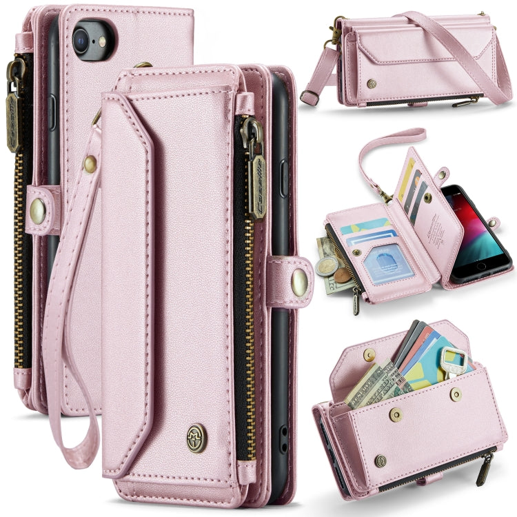 For iPhone 8 / 7 / 6 CaseMe C36 Card Slots Zipper Wallet RFID Anti-theft Leather Phone Case(Pink)