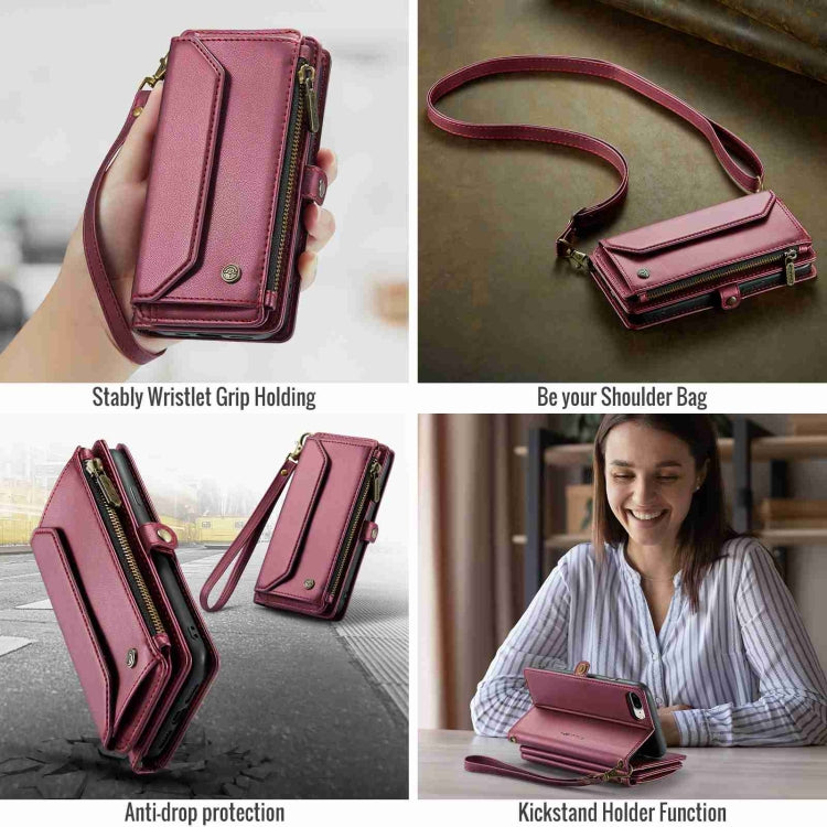 For iPhone 8 Plus / 7 Plus / 6 Plus CaseMe C36 Card Slots Zipper Wallet RFID Anti-theft Leather Phone Case(Wine Red)