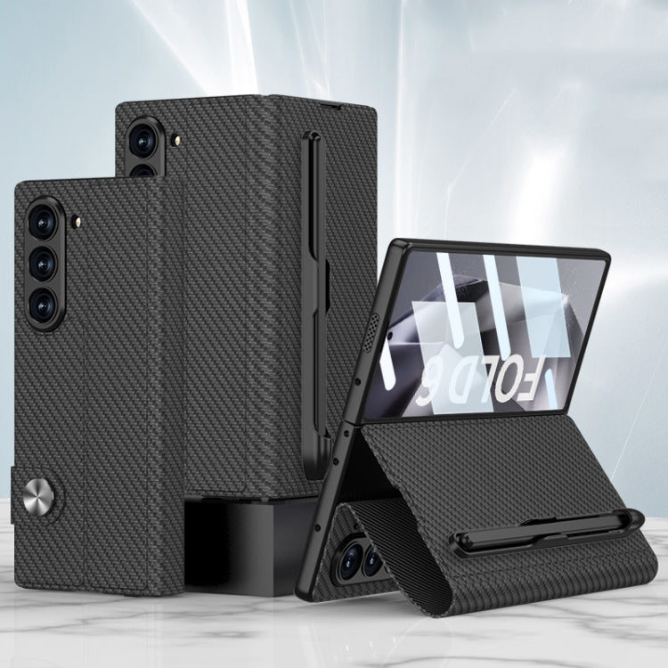 For Samsung Galaxy Z Fold6 GKK Integrated Flip Leather Case with Pen Slotm, Stylus Not Included(Carbon Fiber Texture)