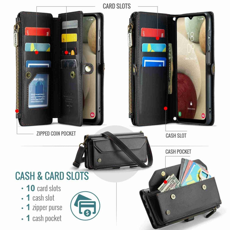 For Samsung Galaxy A12 5G CaseMe C36 Card Slots Zipper Wallet RFID Anti-theft Leather Phone Case(Black)