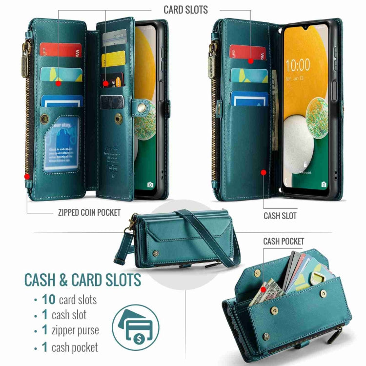 For Samsung Galaxy A13 5G / 4G CaseMe C36 Card Slots Zipper Wallet RFID Anti-theft Leather Phone Case(Blue-green)