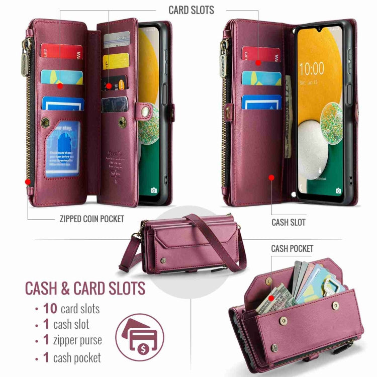 For Samsung Galaxy A13 5G / 4G CaseMe C36 Card Slots Zipper Wallet RFID Anti-theft Leather Phone Case(Wine Red)