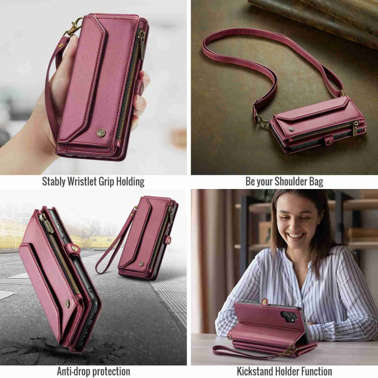 For Samsung Galaxy A13 5G / 4G CaseMe C36 Card Slots Zipper Wallet RFID Anti-theft Leather Phone Case(Wine Red) - free shipping - PMC Jewellery - Order now!