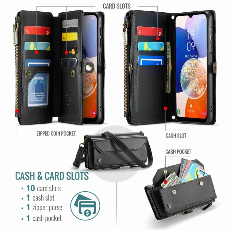 For Samsung Galaxy A14 5G / 4G CaseMe C36 Card Slots Zipper Wallet RFID Anti-theft Leather Phone Case(Black)