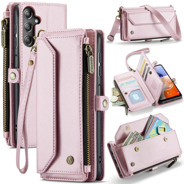 For Samsung Galaxy A14 5G / 4G CaseMe C36 Card Slots Zipper Wallet RFID Anti-theft Leather Phone Case(Pink)