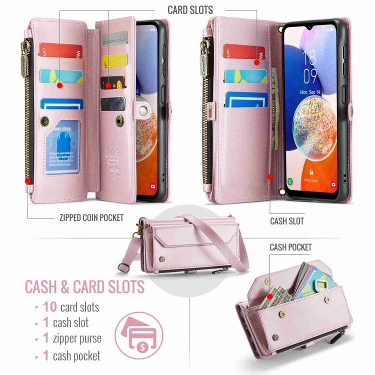 For Samsung Galaxy A14 5G / 4G CaseMe C36 Card Slots Zipper Wallet RFID Anti-theft Leather Phone Case(Pink)
