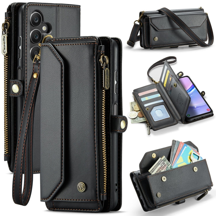 For Samsung Galaxy A15 CaseMe C36 Card Slots Zipper Wallet RFID Anti-theft Leather Phone Case(Black)