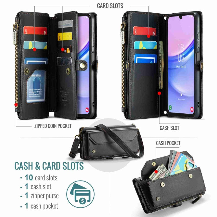 For Samsung Galaxy A15 CaseMe C36 Card Slots Zipper Wallet RFID Anti-theft Leather Phone Case(Black)