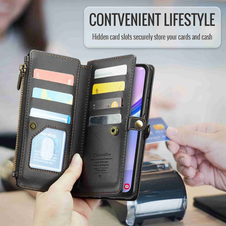 For Samsung Galaxy A15 CaseMe C36 Card Slots Zipper Wallet RFID Anti-theft Leather Phone Case(Black)