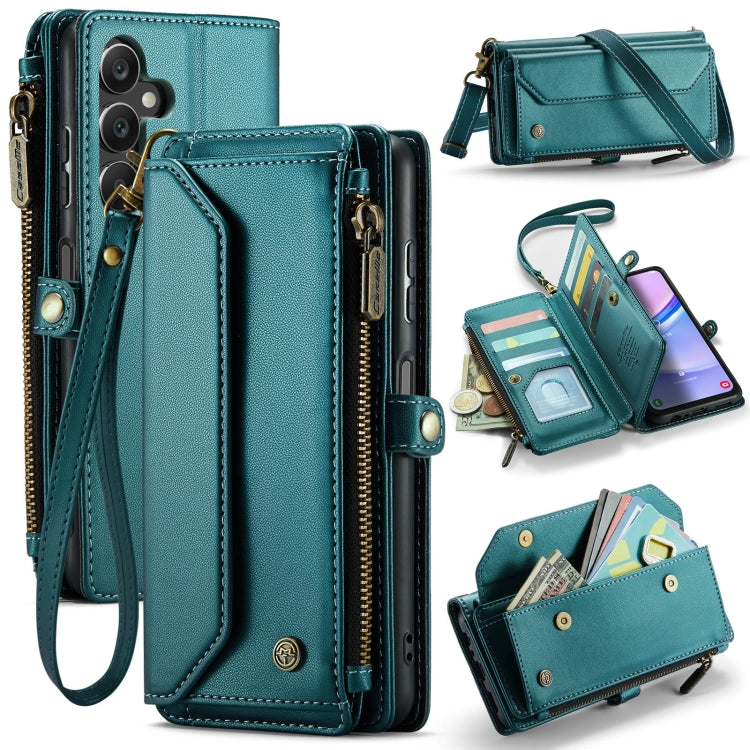 For Samsung Galaxy A15 CaseMe C36 Card Slots Zipper Wallet RFID Anti-theft Leather Phone Case(Blue-green)