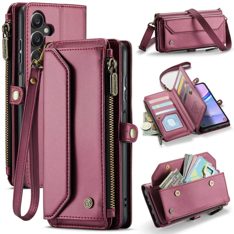 For Samsung Galaxy A15 CaseMe C36 Card Slots Zipper Wallet RFID Anti-theft Leather Phone Case(Wine Red)