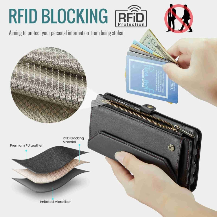 For Samsung Galaxy A22 5G CaseMe C36 Card Slots Zipper Wallet RFID Anti-theft Leather Phone Case(Black)