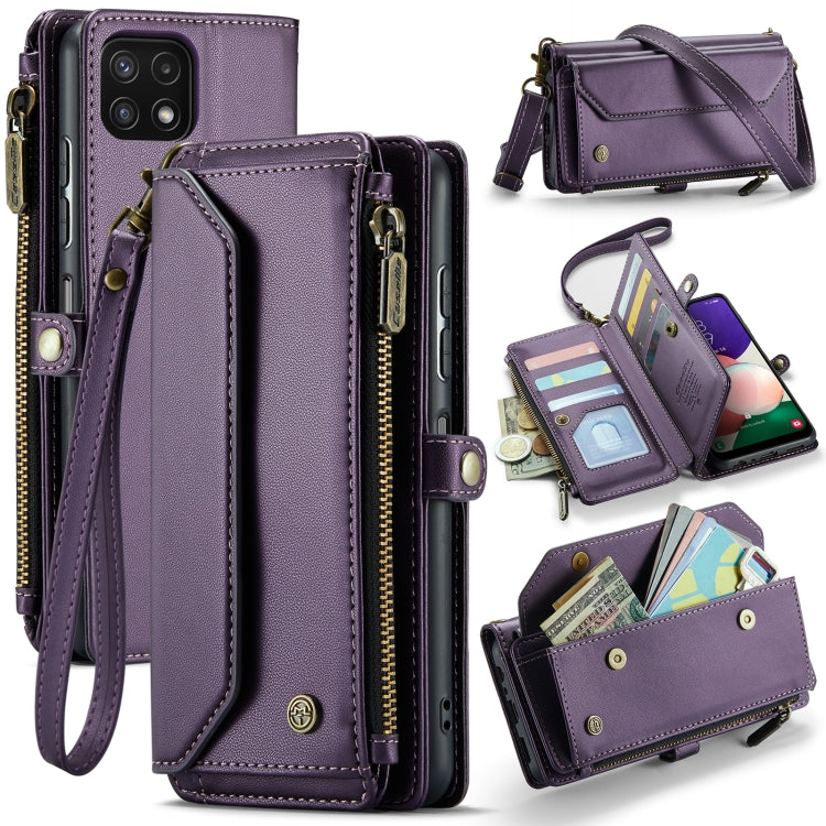 For Samsung Galaxy A22 5G CaseMe C36 Card Slots Zipper Wallet RFID Anti-theft Leather Phone Case(Purple)