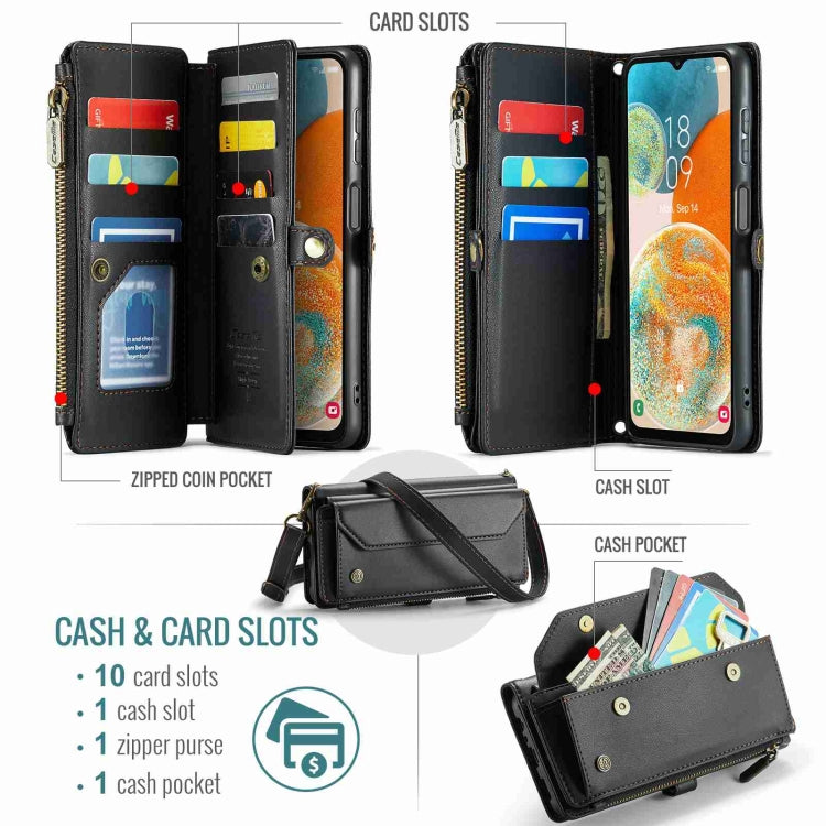 For Samsung Galaxy A23 CaseMe C36 Card Slots Zipper Wallet RFID Anti-theft Leather Phone Case(Black)