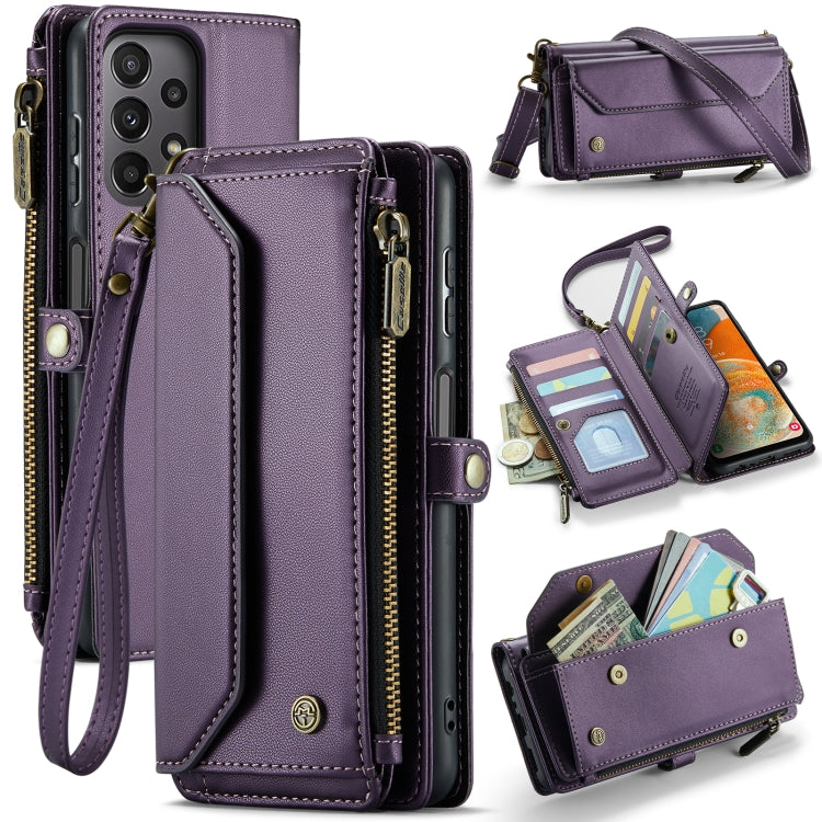 For Samsung Galaxy A23 CaseMe C36 Card Slots Zipper Wallet RFID Anti-theft Leather Phone Case(Purple)