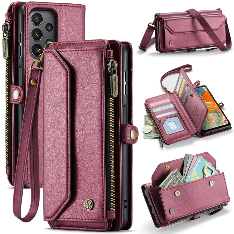 For Samsung Galaxy A23 CaseMe C36 Card Slots Zipper Wallet RFID Anti-theft Leather Phone Case(Wine Red)