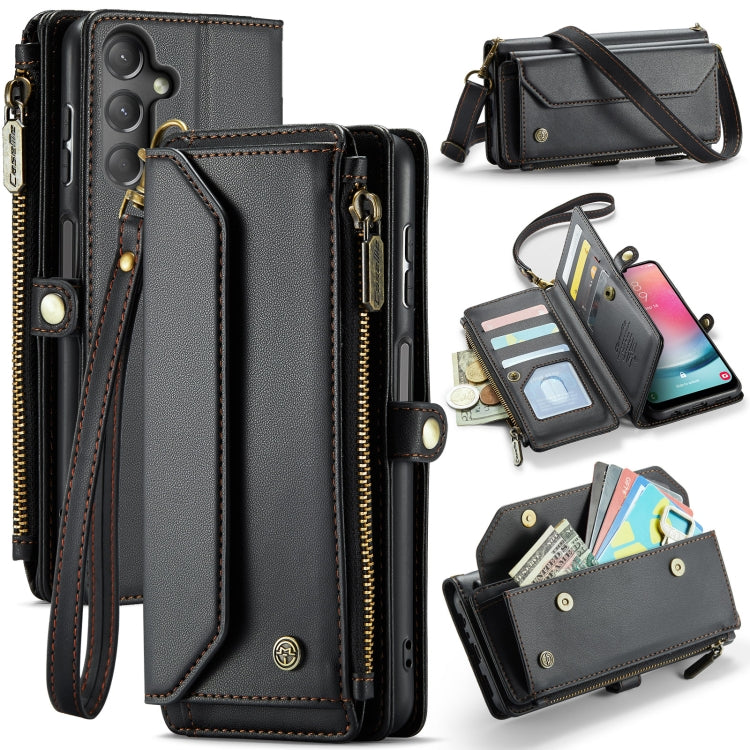 For Samsung Galaxy A24 CaseMe C36 Card Slots Zipper Wallet RFID Anti-theft Leather Phone Case(Black)