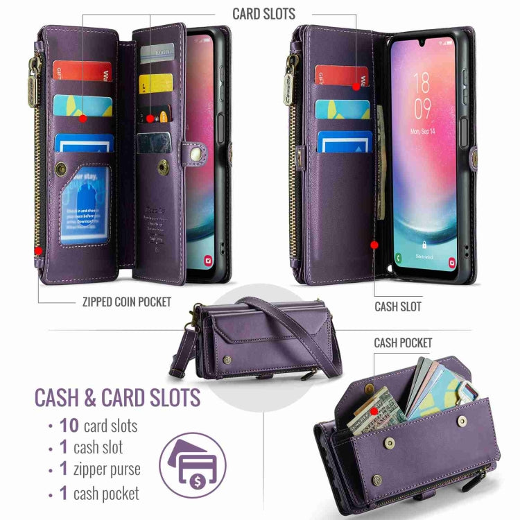 For Samsung Galaxy A24 CaseMe C36 Card Slots Zipper Wallet RFID Anti-theft Leather Phone Case(Purple)