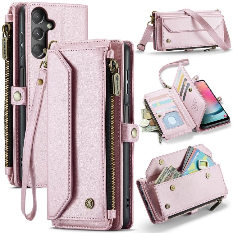 For Samsung Galaxy A24 CaseMe C36 Card Slots Zipper Wallet RFID Anti-theft Leather Phone Case(Pink)