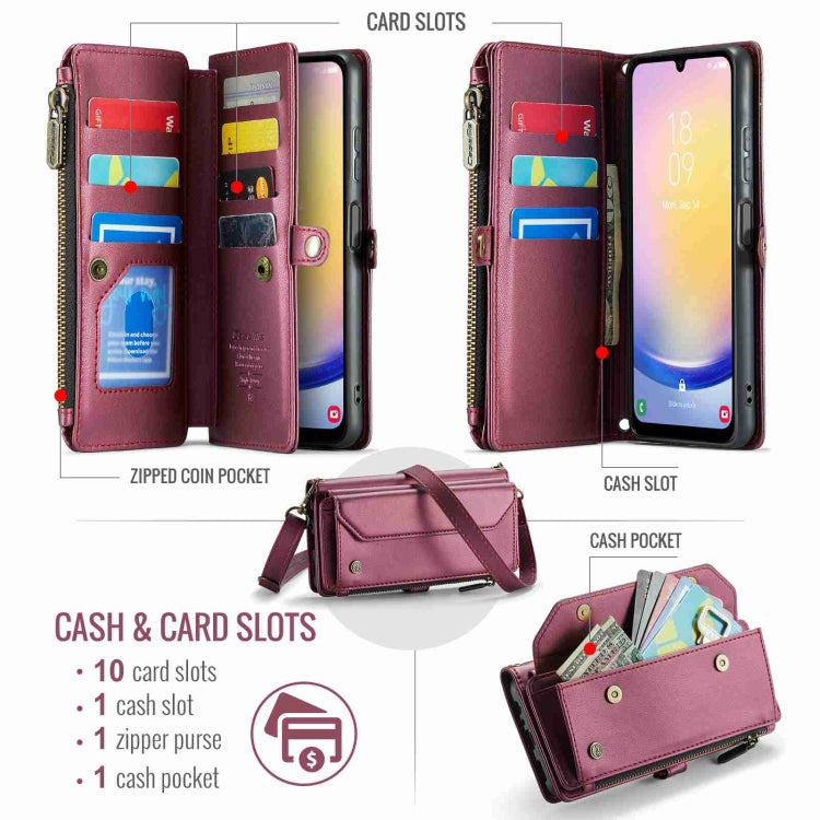 For Samsung Galaxy A25 CaseMe C36 Card Slots Zipper Wallet RFID Anti-theft Leather Phone Case(Wine Red)