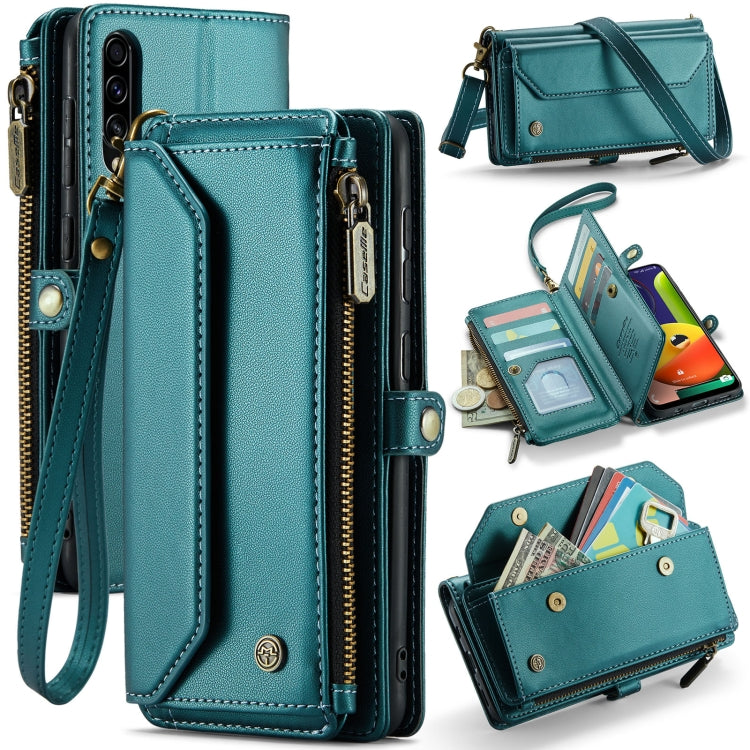 For Samsung Galaxy A30s / A50s / A50 CaseMe C36 Card Slots Zipper Wallet RFID Anti-theft Leather Phone Case(Blue-green)