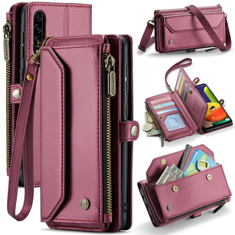 For Samsung Galaxy A30s / A50s / A50 CaseMe C36 Card Slots Zipper Wallet RFID Anti-theft Leather Phone Case(Wine Red)