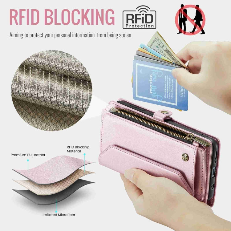 For Samsung Galaxy A30s / A50s / A50 CaseMe C36 Card Slots Zipper Wallet RFID Anti-theft Leather Phone Case(Pink)