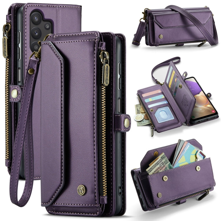 For Samsung Galaxy A32 5G CaseMe C36 Card Slots Zipper Wallet RFID Anti-theft Leather Phone Case(Purple)