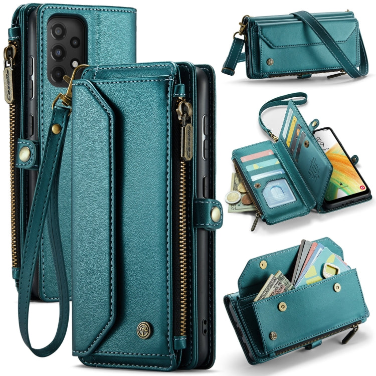 For Samsung Galaxy A33 5G CaseMe C36 Card Slots Zipper Wallet RFID Anti-theft Leather Phone Case(Blue-green)