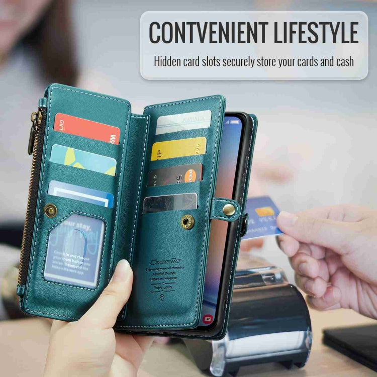 For Samsung Galaxy A34 5G CaseMe C36 Card Slots Zipper Wallet RFID Anti-theft Leather Phone Case(Blue-green)