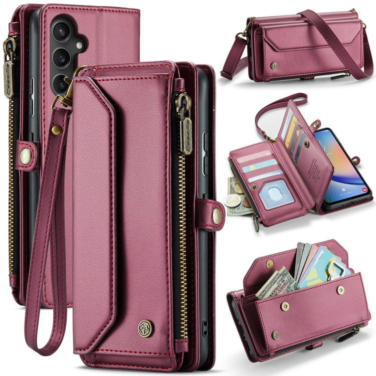 For Samsung Galaxy A34 5G CaseMe C36 Card Slots Zipper Wallet RFID Anti-theft Leather Phone Case(Wine Red)