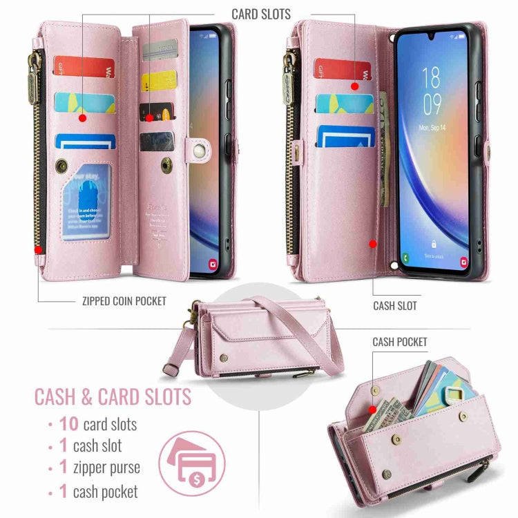 For Samsung Galaxy A34 5G CaseMe C36 Card Slots Zipper Wallet RFID Anti-theft Leather Phone Case(Pink)