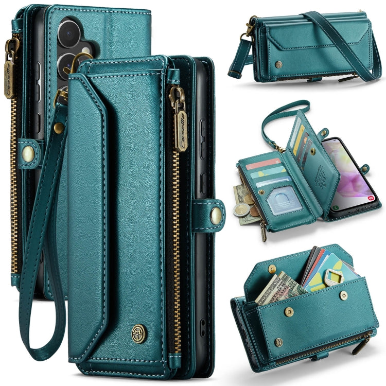 For Samsung Galaxy A35 5G CaseMe C36 Card Slots Zipper Wallet RFID Anti-theft Leather Phone Case(Blue-green)