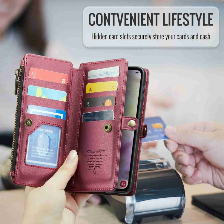 For Samsung Galaxy A35 5G CaseMe C36 Card Slots Zipper Wallet RFID Anti-theft Leather Phone Case(Wine Red)