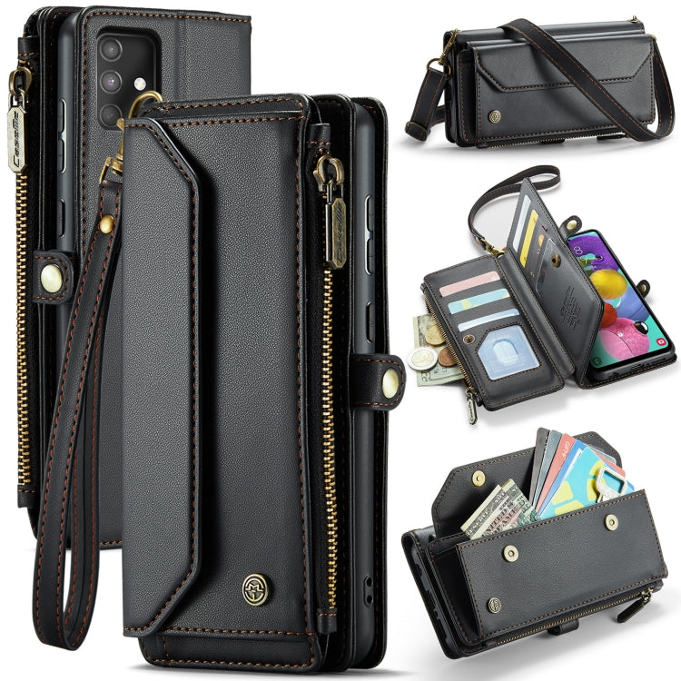 For Samsung Galaxy A51 4G CaseMe C36 Card Slots Zipper Wallet RFID Anti-theft Leather Phone Case(Black)