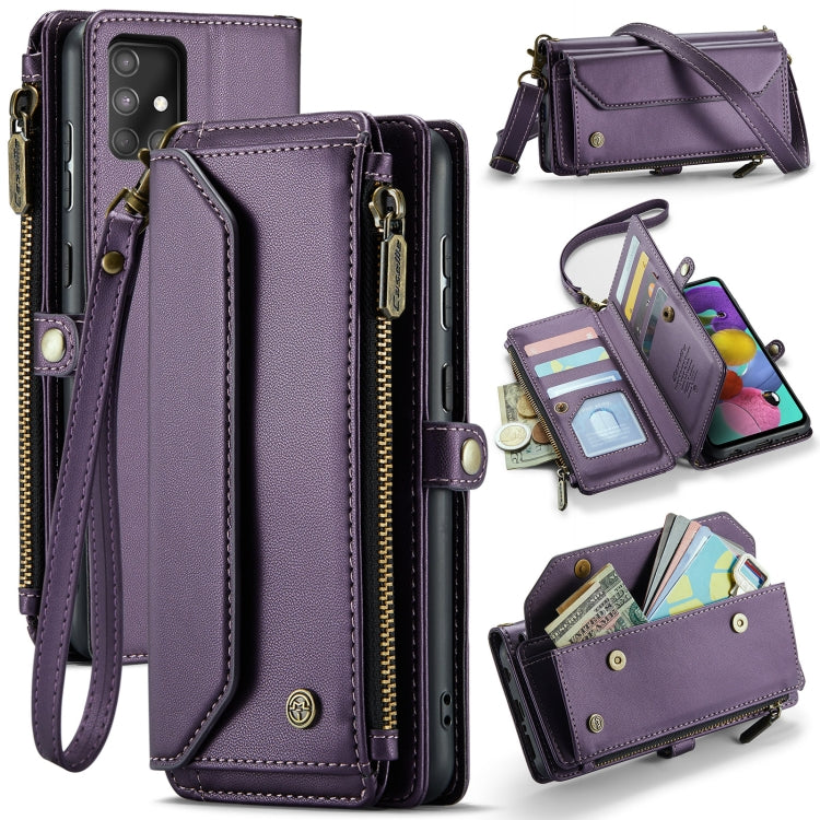 For Samsung Galaxy A51 4G CaseMe C36 Card Slots Zipper Wallet RFID Anti-theft Leather Phone Case(Purple)