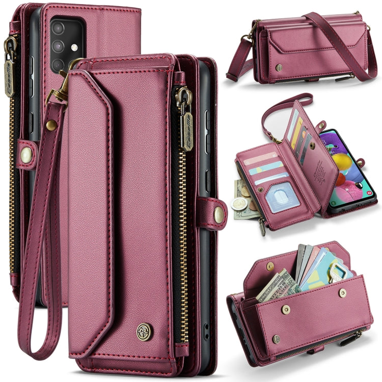 For Samsung Galaxy A51 4G CaseMe C36 Card Slots Zipper Wallet RFID Anti-theft Leather Phone Case(Wine Red)