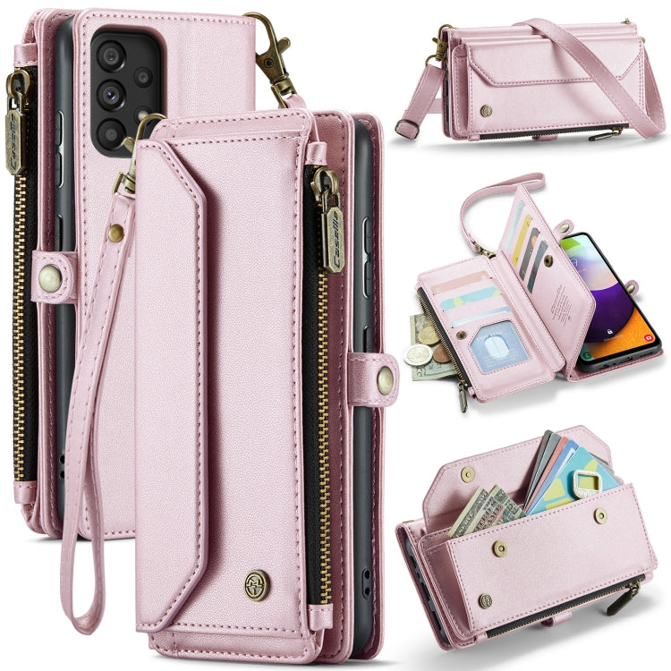 For Samsung Galaxy A52 / A52s 5G CaseMe C36 Card Slots Zipper Wallet RFID Anti-theft Leather Phone Case(Pink)